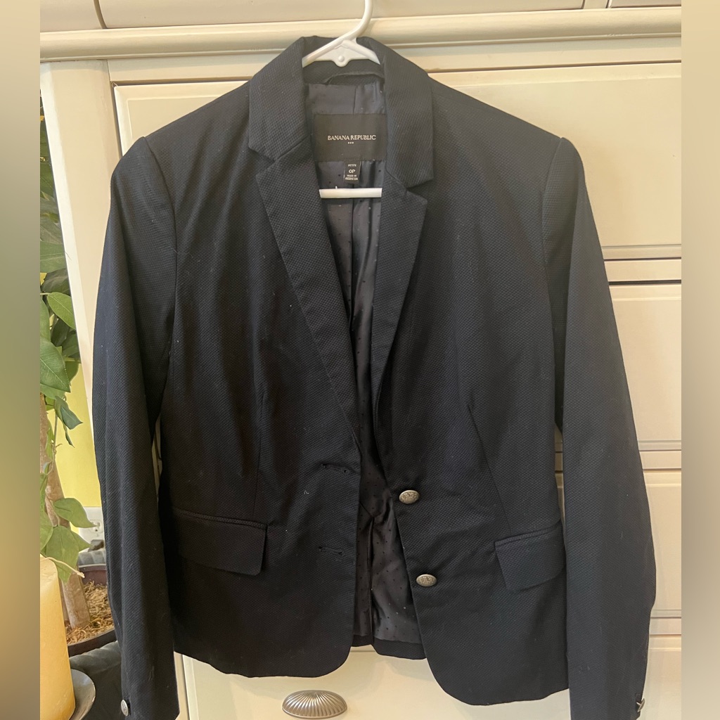 Banana Republic Classic Preppy Linen Type Navy Blue Blazer Size 0 Office Siren